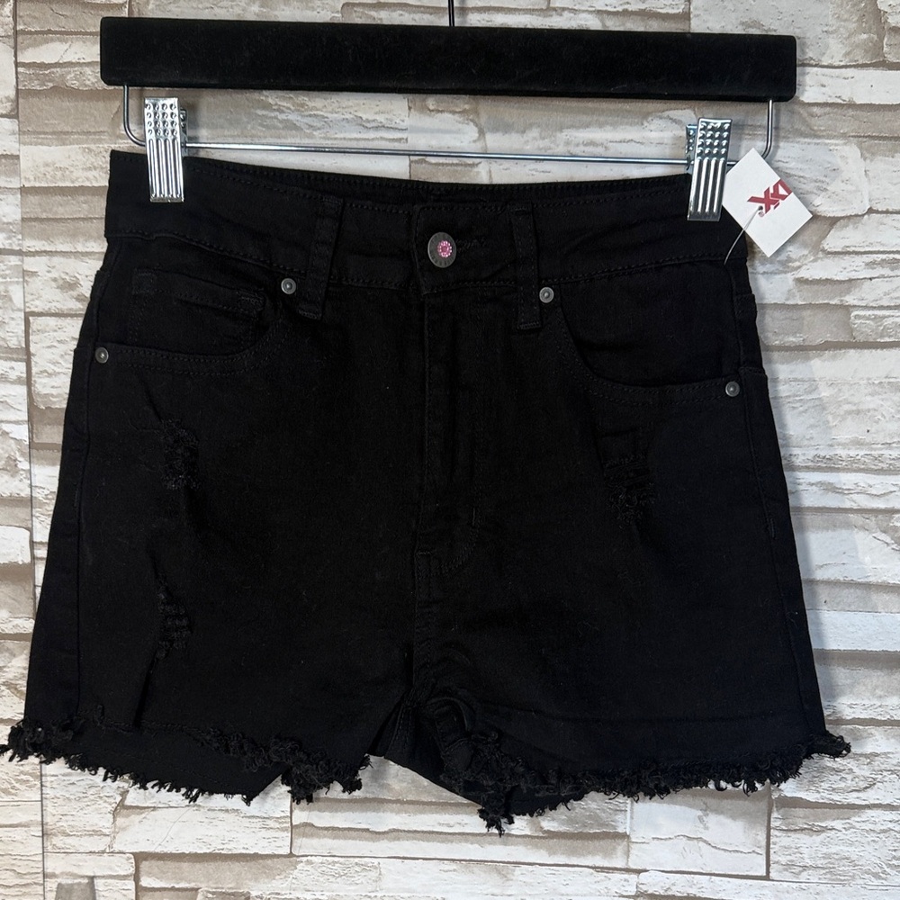 FIRE & RAIN Black Distressed Denim Shorts